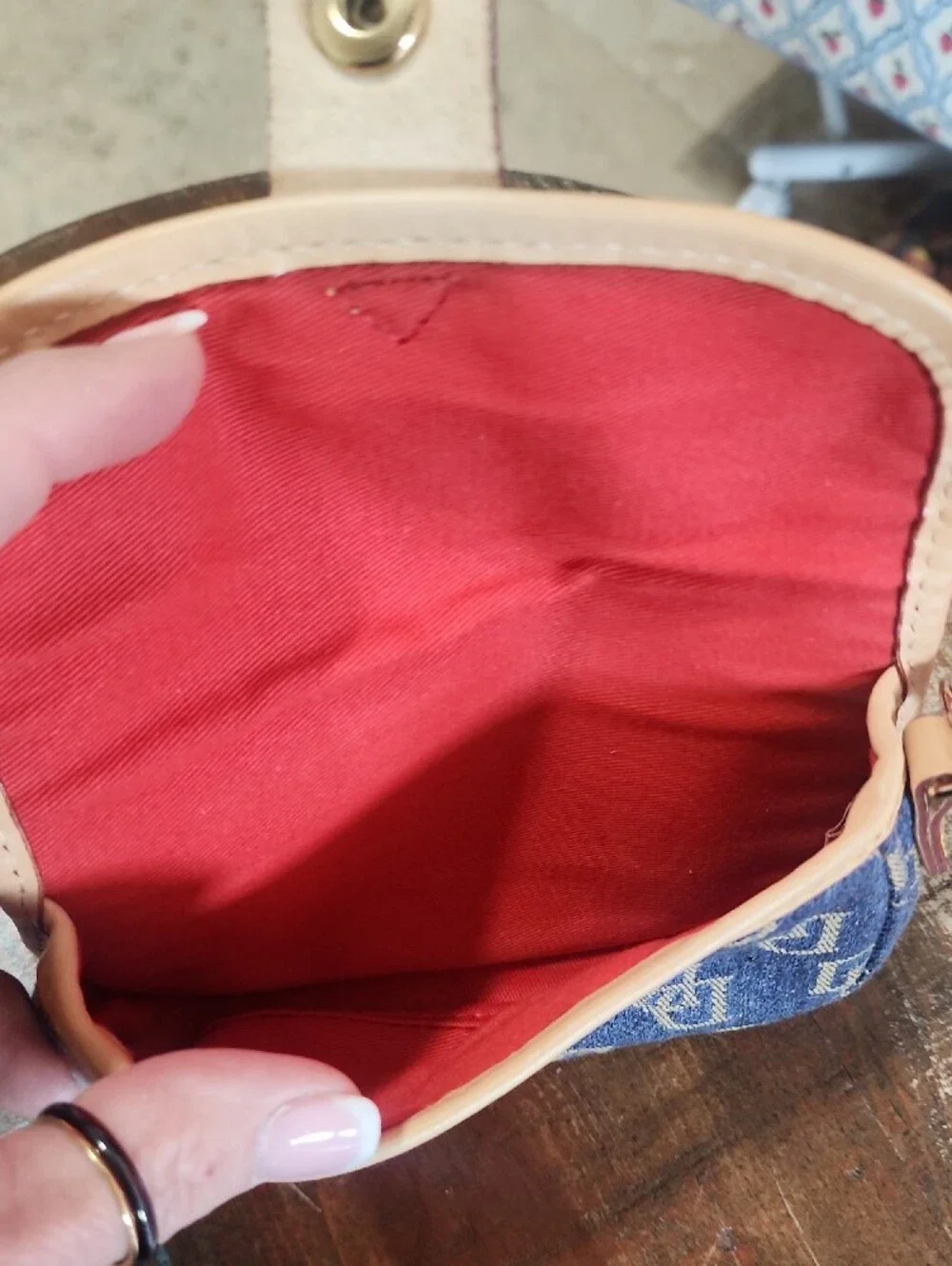 Dooney & Bourke Denim Blue Leather Signature DB Wristlet Clutch Snap Pouch